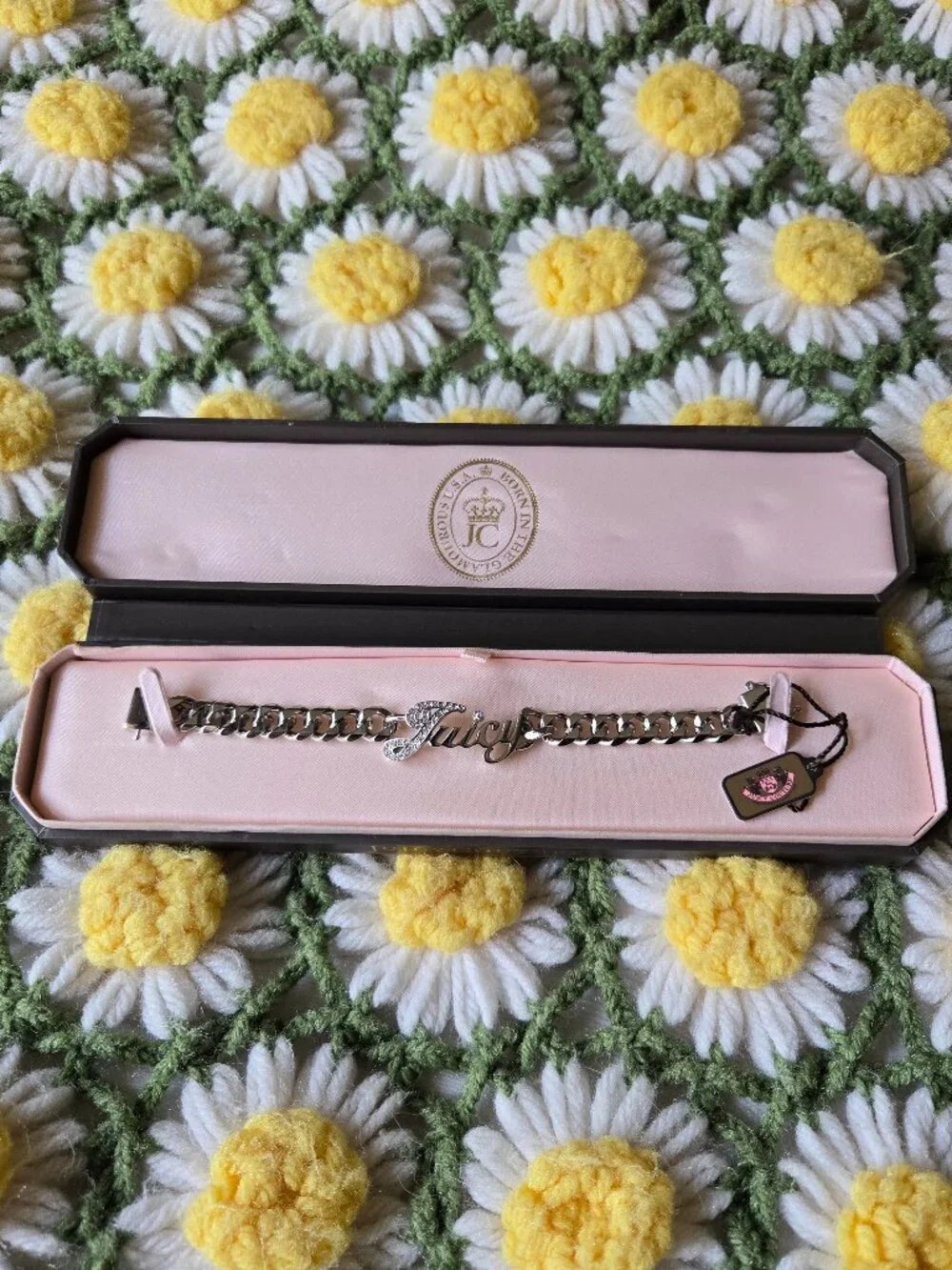 Juicy Couture Rhinestone Script Link Bracelet